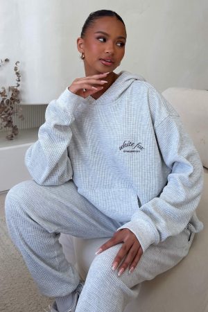 Moving Out Waffle Oversized Hoodie Light Grey Marle