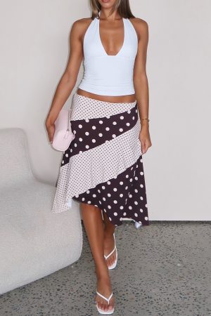 Offline Forever Midi Skirt Choc/Cream Polka Dot