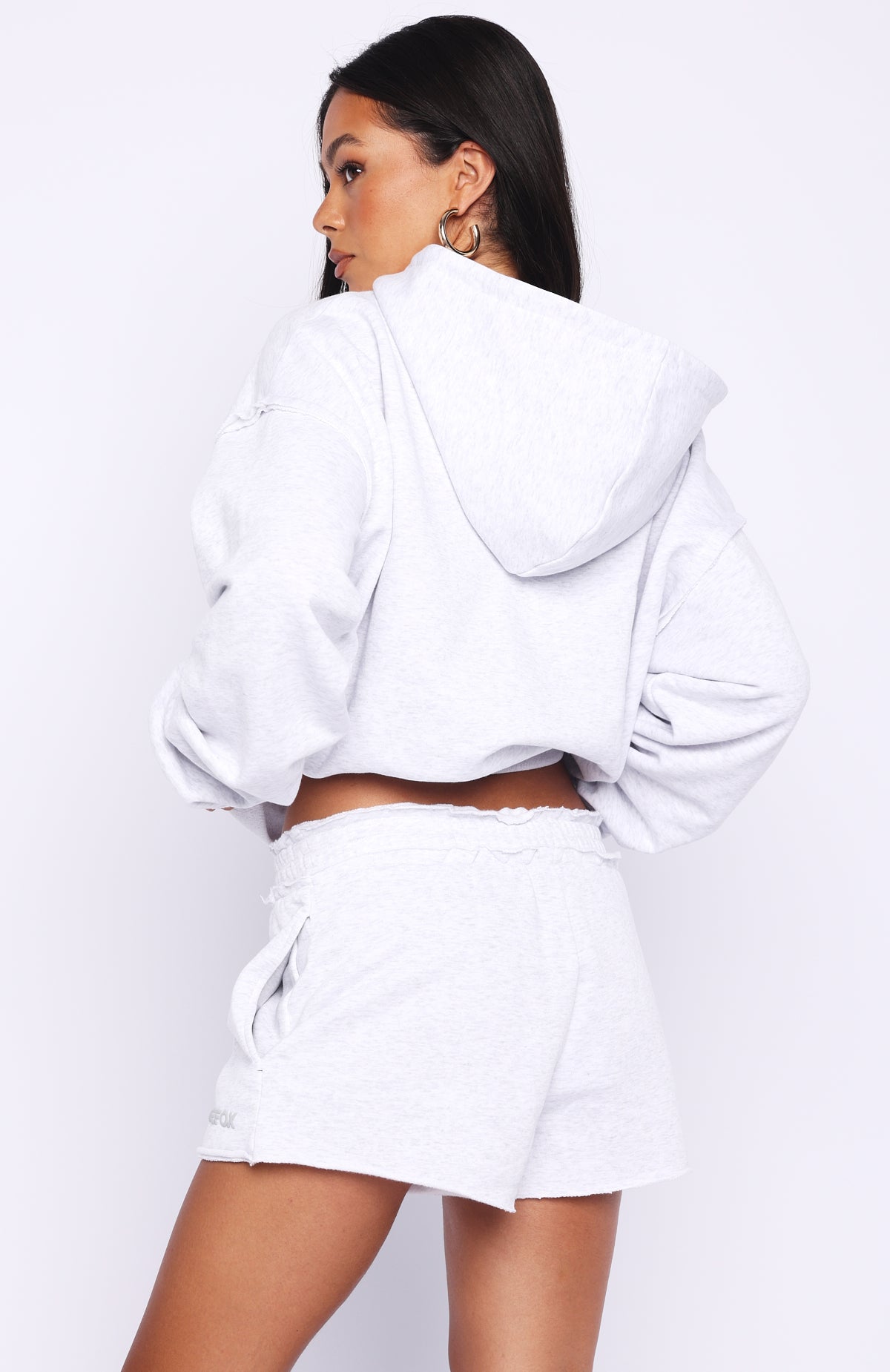 On My Own Terms Boxy Zip Front Hoodie Grey Marle - Image 4