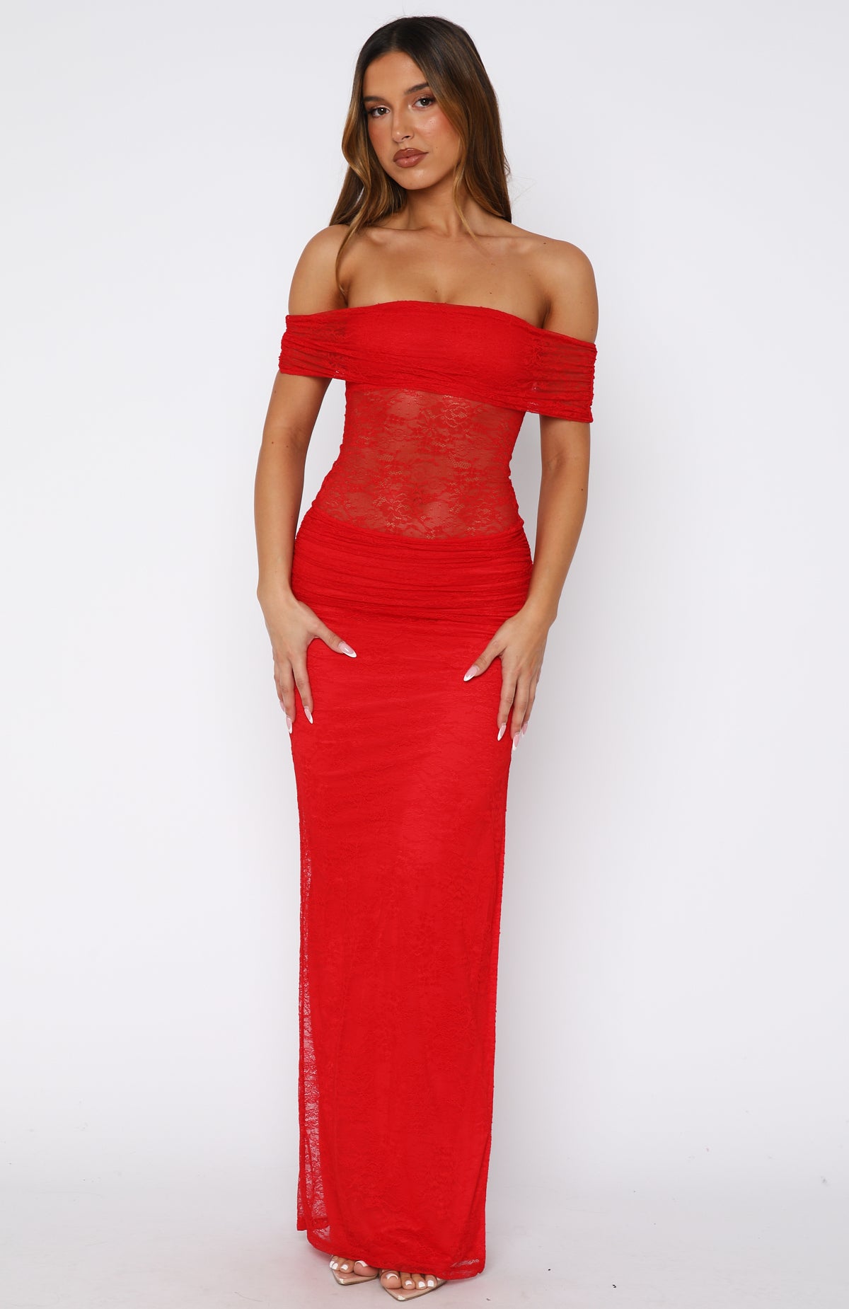 Matcha Baby Off Shoulder Maxi Dress Chilli Red - Image 2