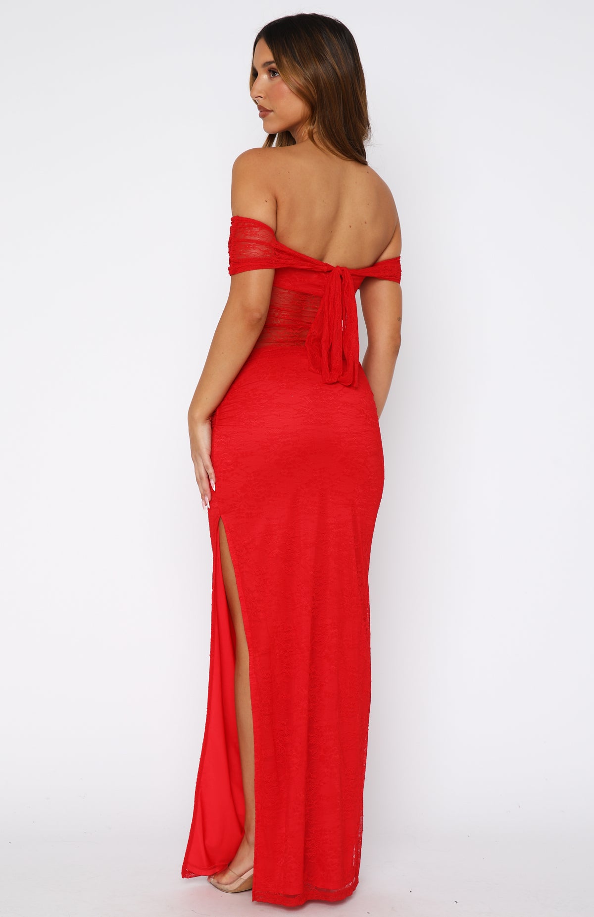 Matcha Baby Off Shoulder Maxi Dress Chilli Red - Image 4