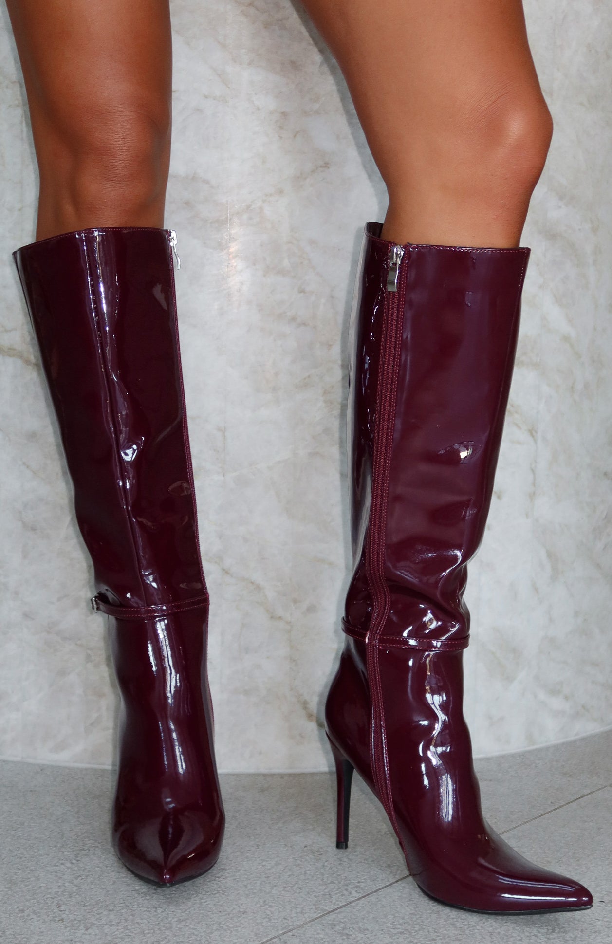 One Step At A Time Knee High Boots Deep Burgundy Patent - Image 4