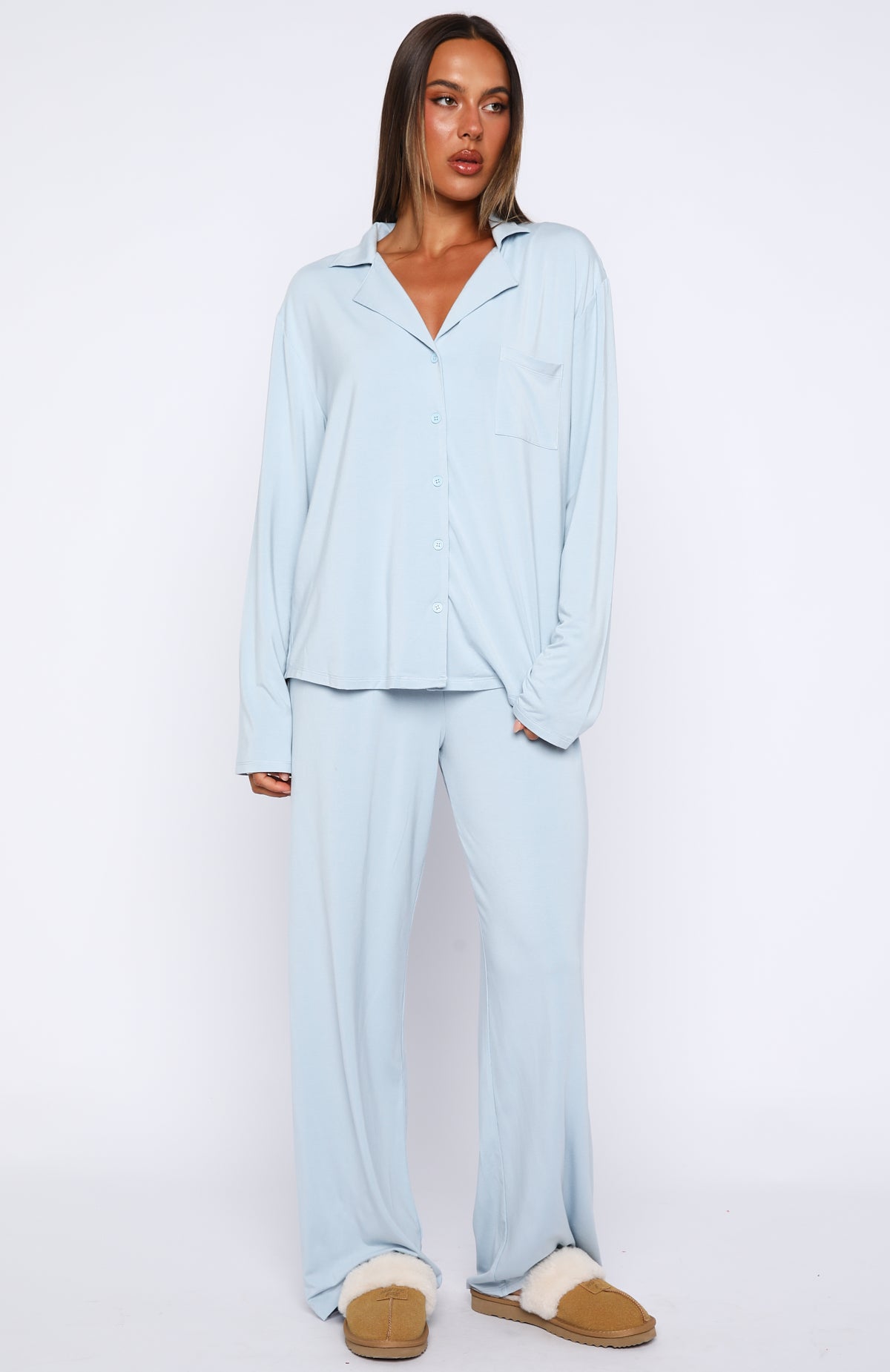 Pillow Talk Long Sleeve Pyjama Set Dusty Blue - Image 2