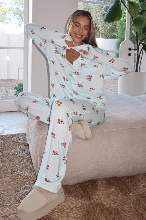 Pillow Talk Printed Long Sleeve Pyjama Set Blueberry Breakfast