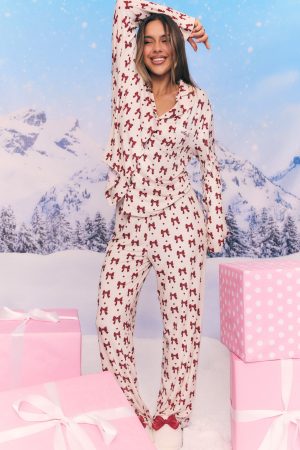 Pillow Talk Printed Long Sleeve Pyjama Set Bow Bliss
