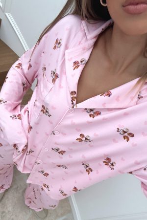 Pillow Talk Printed Long Sleeve Pyjama Set Candy Breakfast