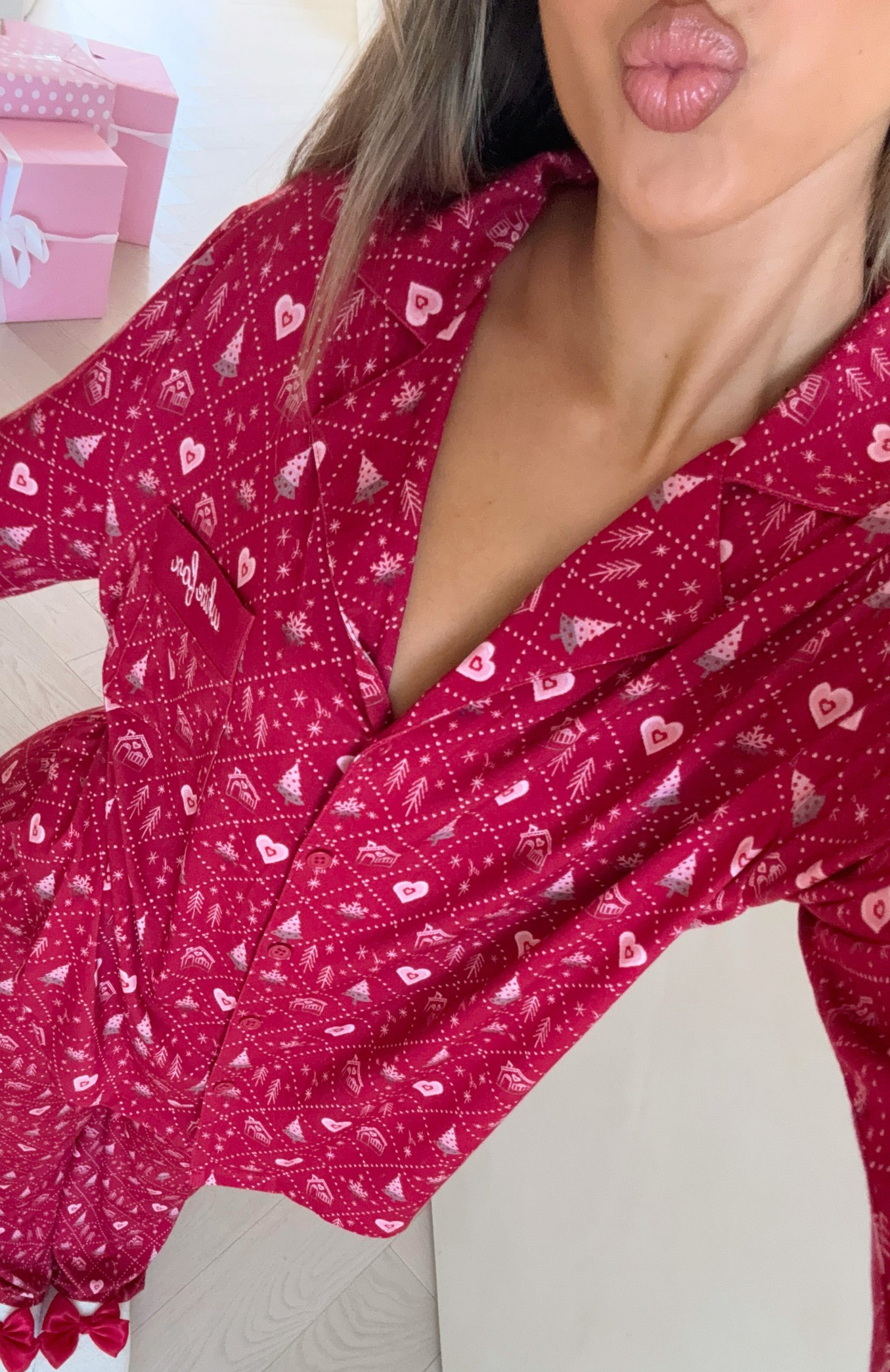 Pillow Talk Printed Long Sleeve Pyjama Set Cherry Noel - Image 8