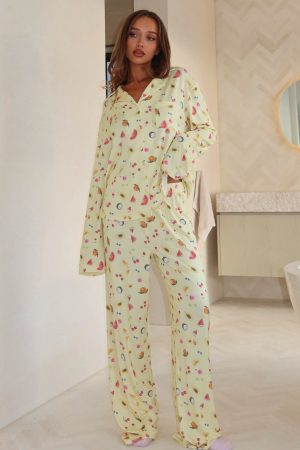 Pillow Talk Printed Long Sleeve Pyjama Set Fruit Salad