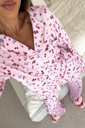Pillow Talk Printed Long Sleeve Pyjama Set Pink Berries