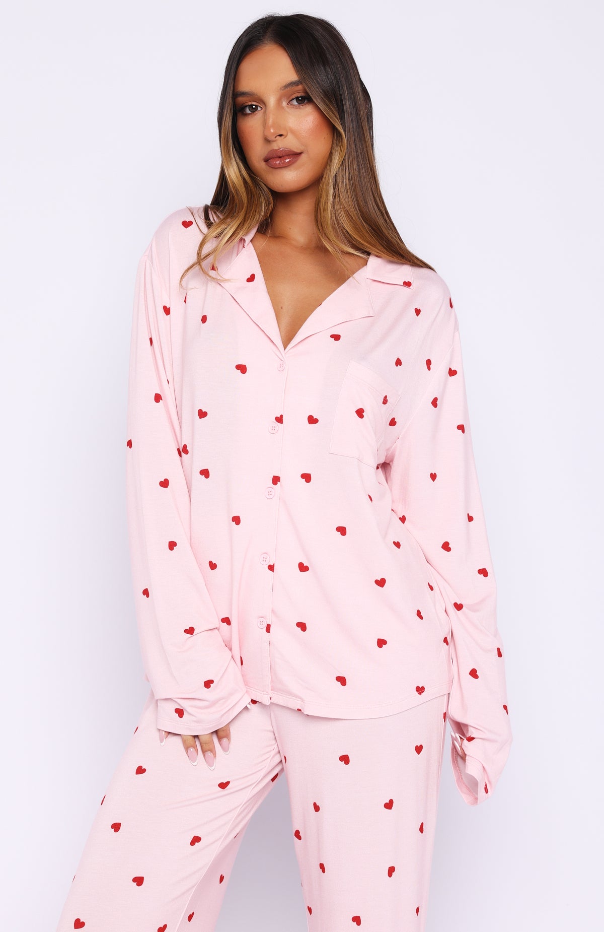 Pillow Talk Printed Long Sleeve Pyjama Set Valentines Kisses - Image 3