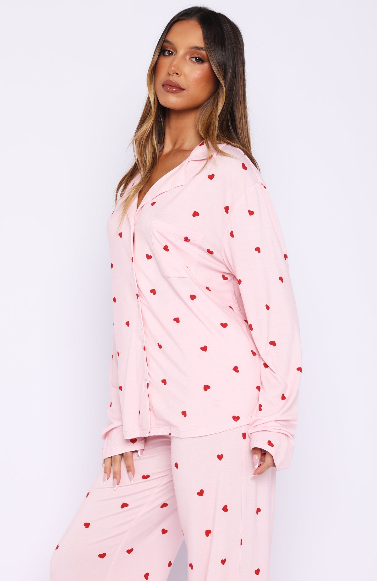 Pillow Talk Printed Long Sleeve Pyjama Set Valentines Kisses - Image 4