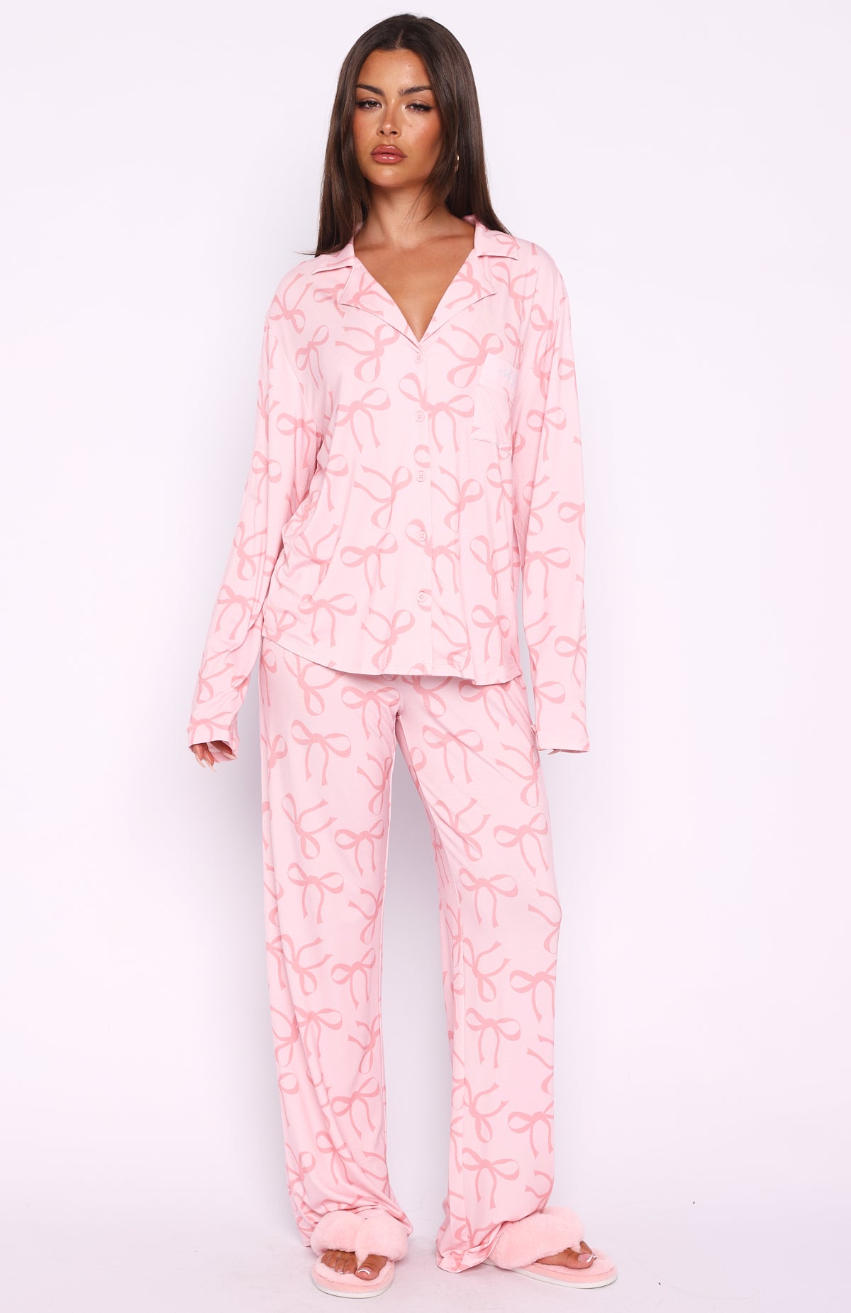 Pillow Talk Printed Long Sleeve Pyjama Set Posy Bow - Image 5