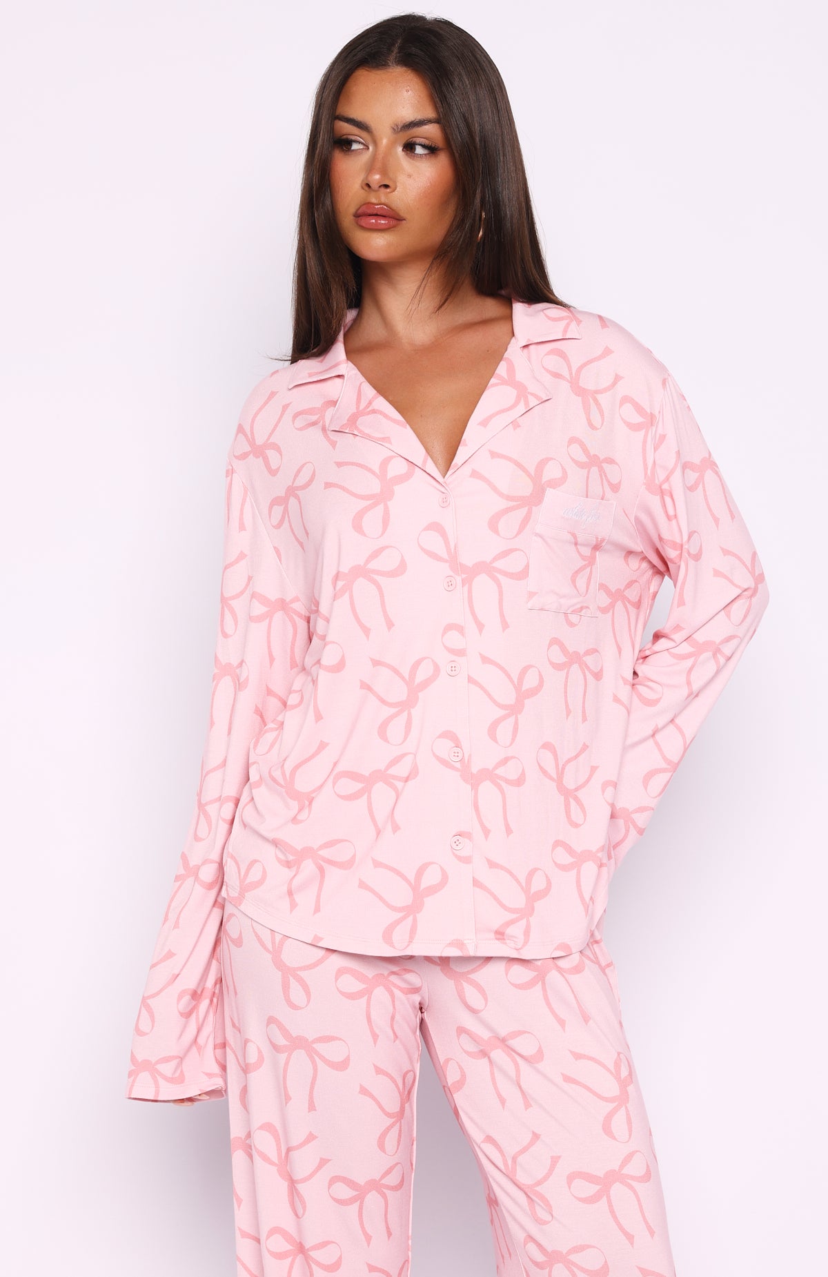 Pillow Talk Printed Long Sleeve Pyjama Set Posy Bow - Image 2