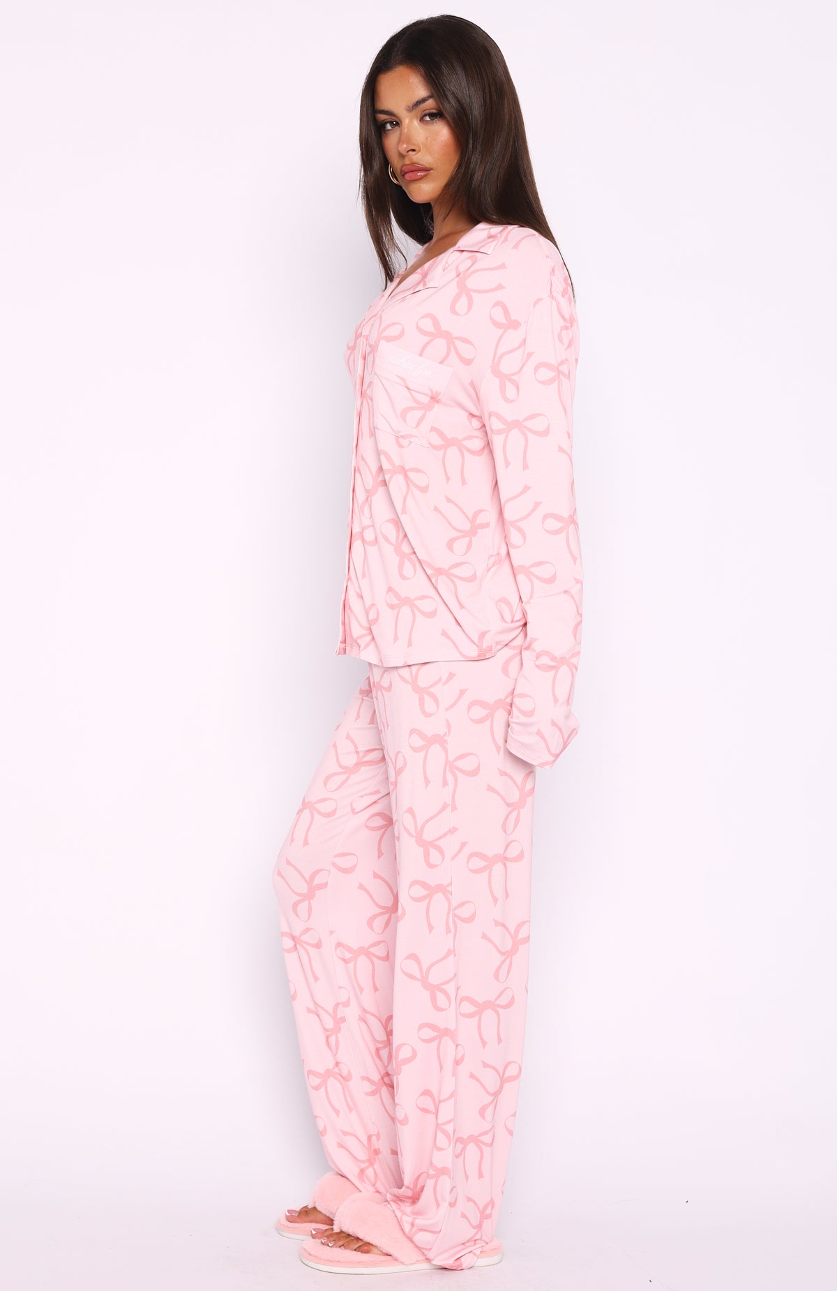 Pillow Talk Printed Long Sleeve Pyjama Set Posy Bow - Image 6