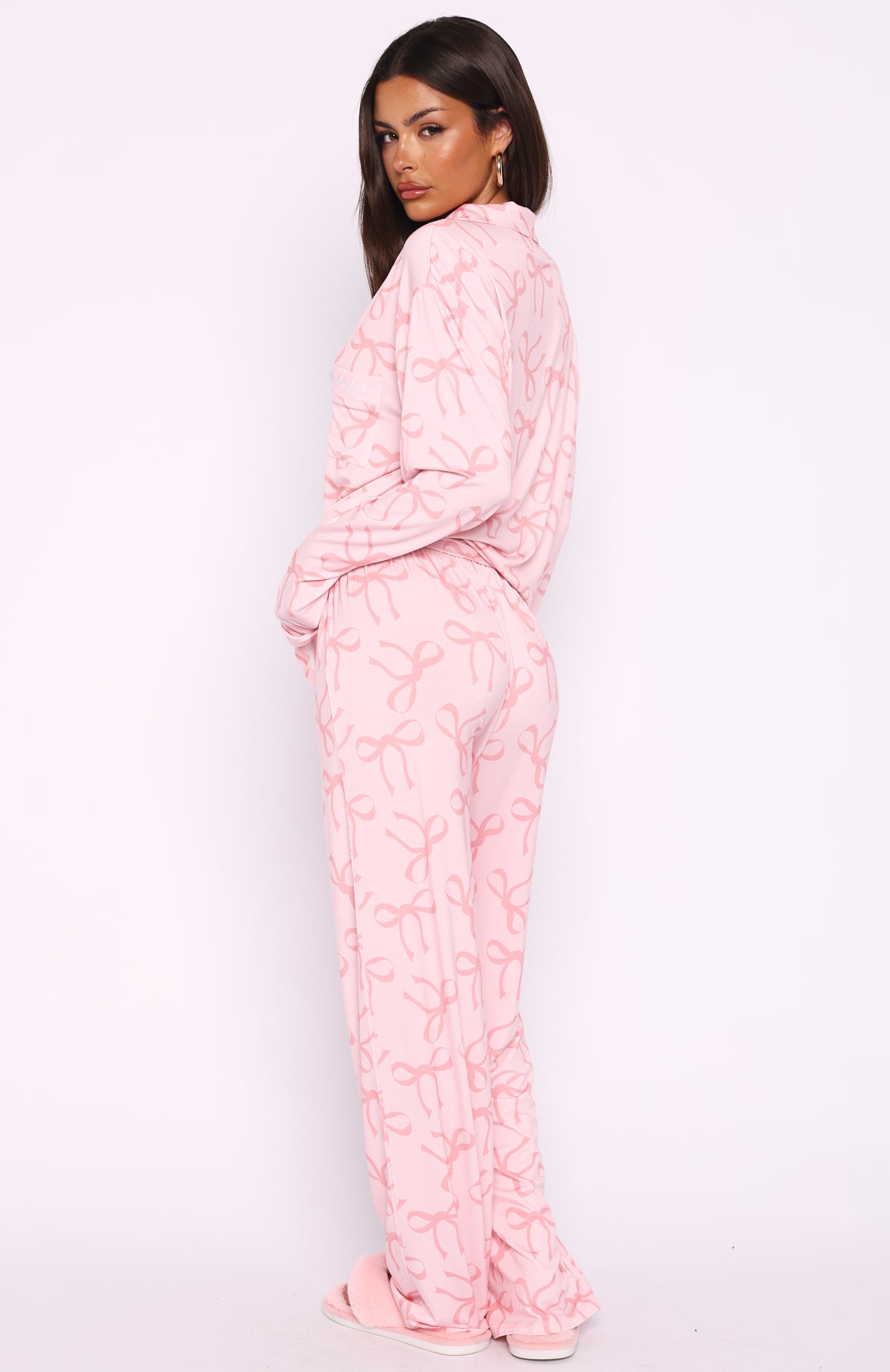 Pillow Talk Printed Long Sleeve Pyjama Set Posy Bow - Image 7
