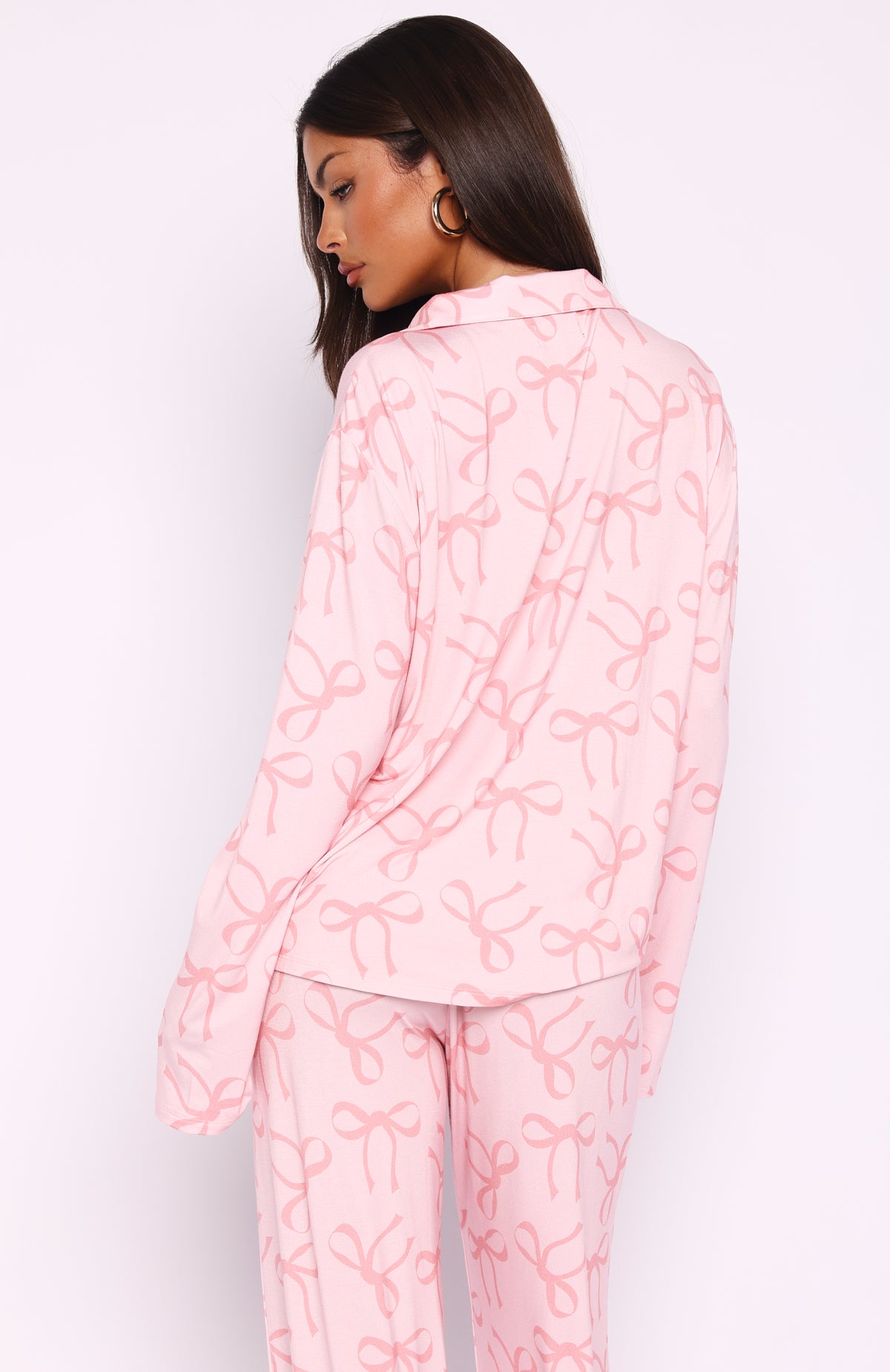 Pillow Talk Printed Long Sleeve Pyjama Set Posy Bow - Image 4