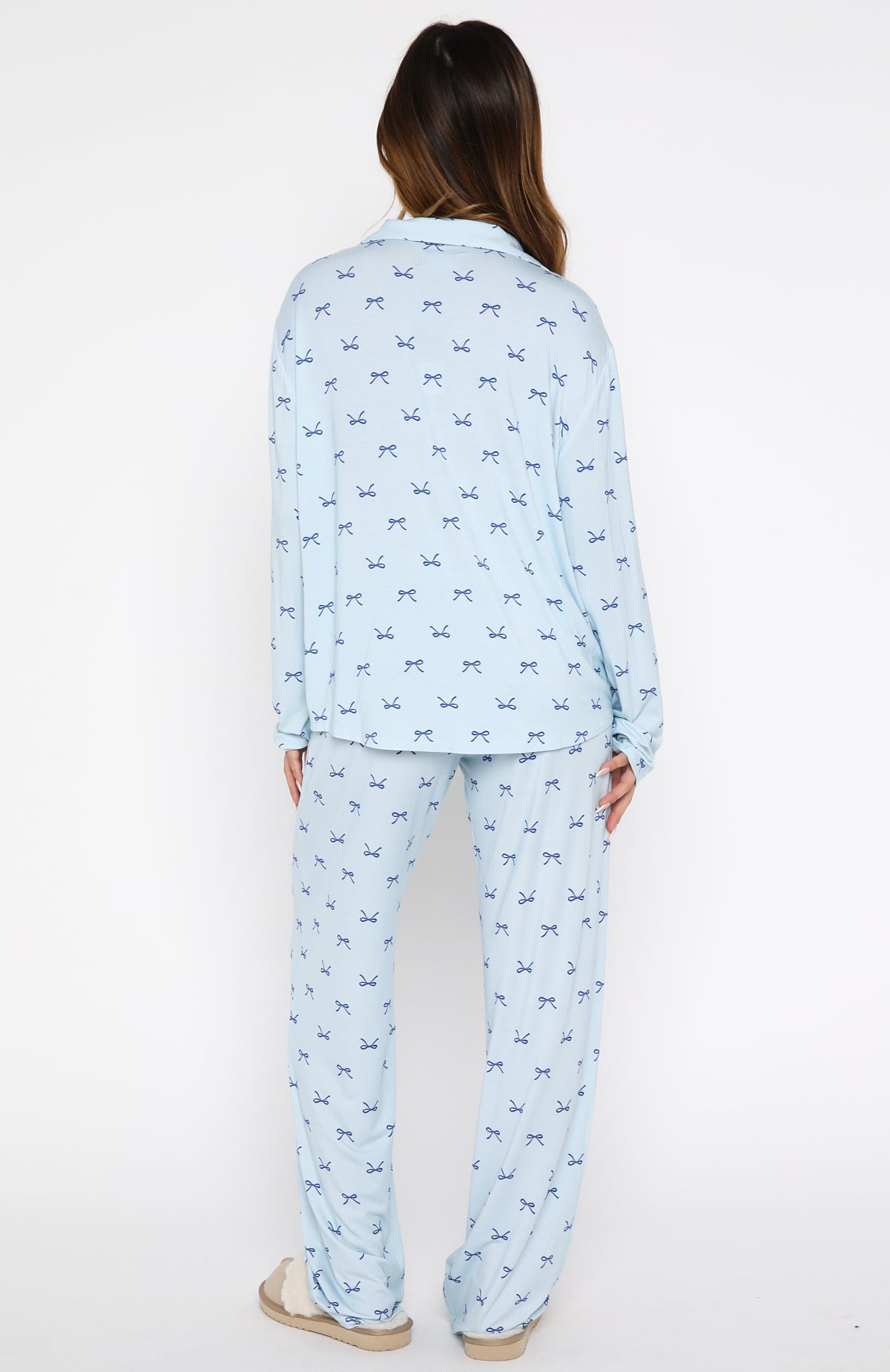 Pillow Talk Printed Long Sleeve Pyjama Set Sky Ribbons - Image 4