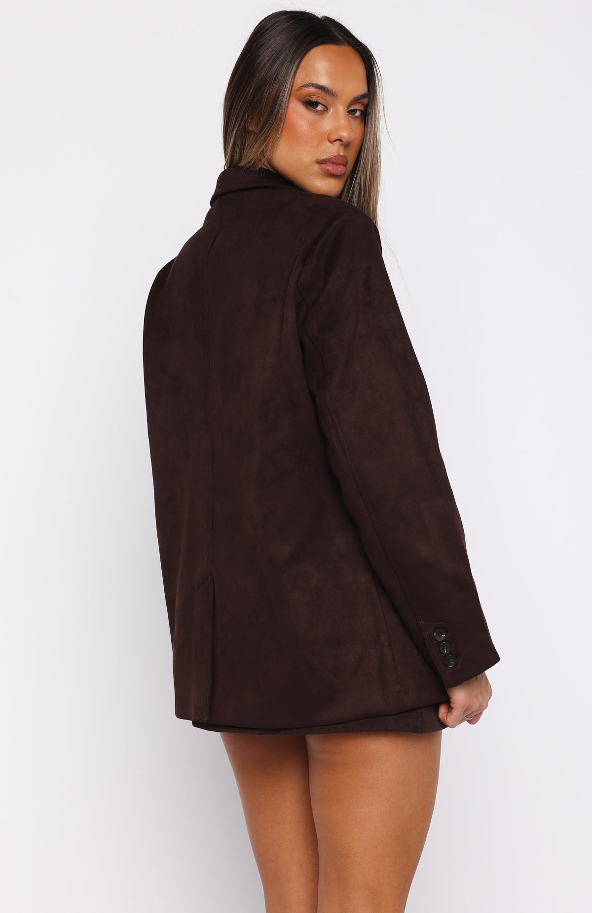 Rival Faux Suede Blazer Chocolate - Image 5