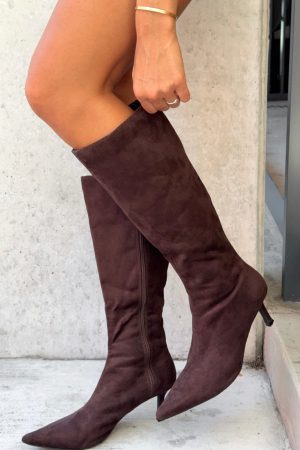 Rosalina Knee High Boots Chocolate Faux Suede