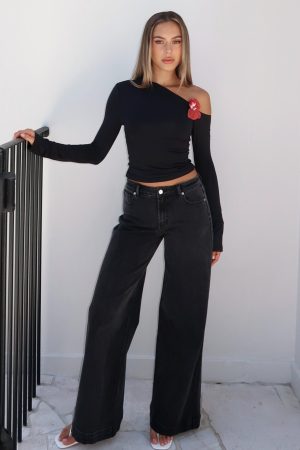 Elena Low Rise Wide Leg Jeans Black Acid