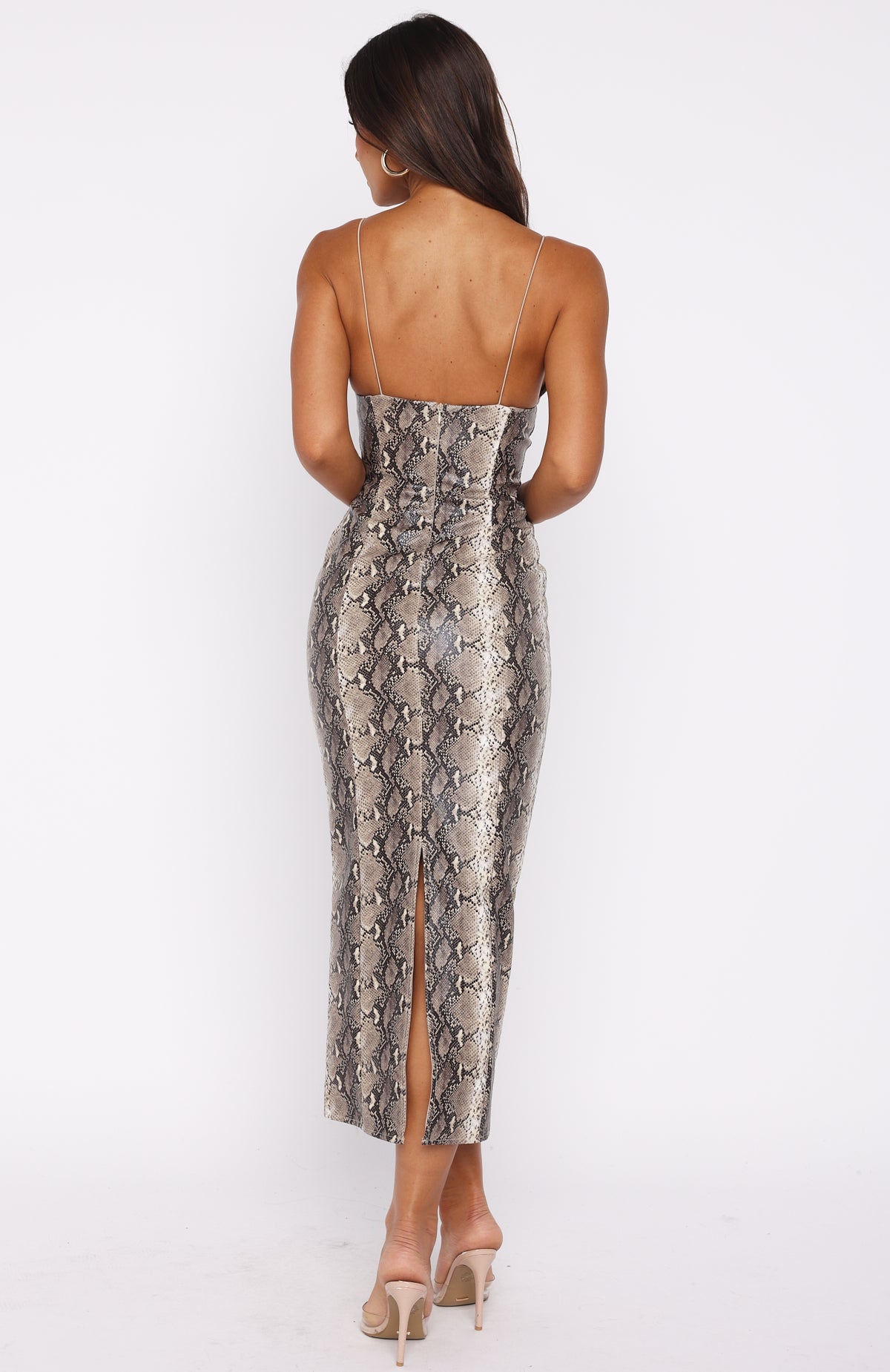 She's A Queen PU Midi Dress Tan Snake - Image 4