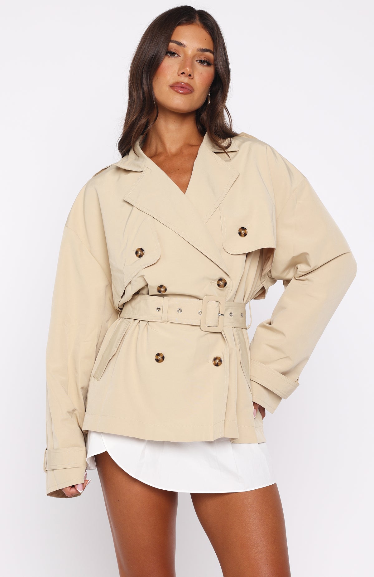 She's Popular Cropped Trench Sand - Image 3