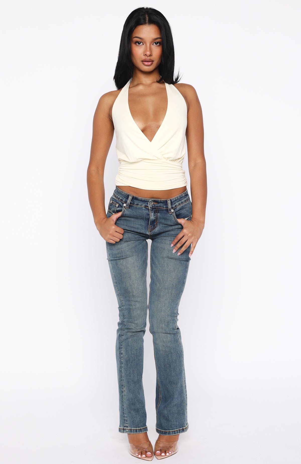 Show Stopping Cinched Waist Halter Top Cream - Image 5