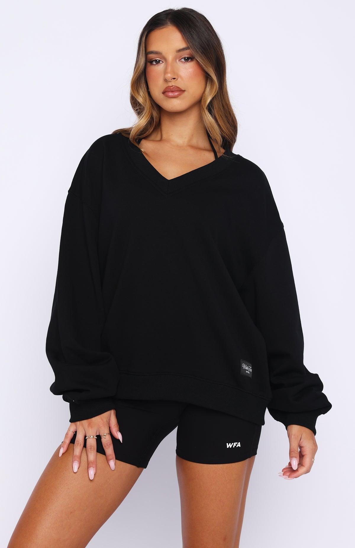 Shutting It Down V Neck Oversized Sweater Black - Image 2