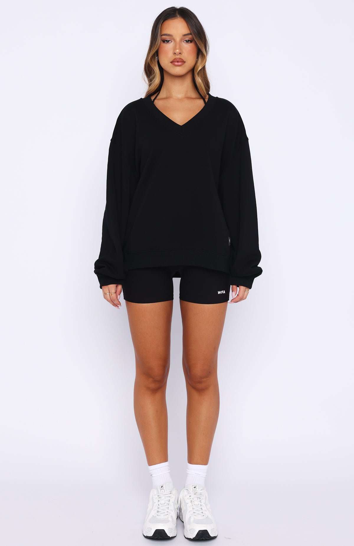 Shutting It Down V Neck Oversized Sweater Black - Image 5