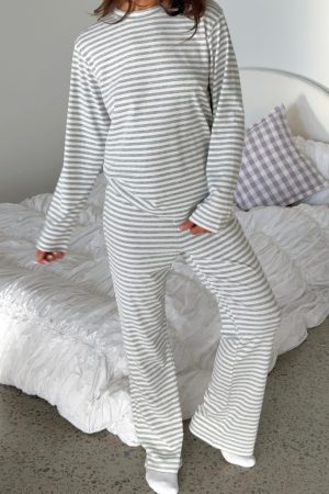 Slow Life Pyjama Pants Grey/White Stripe