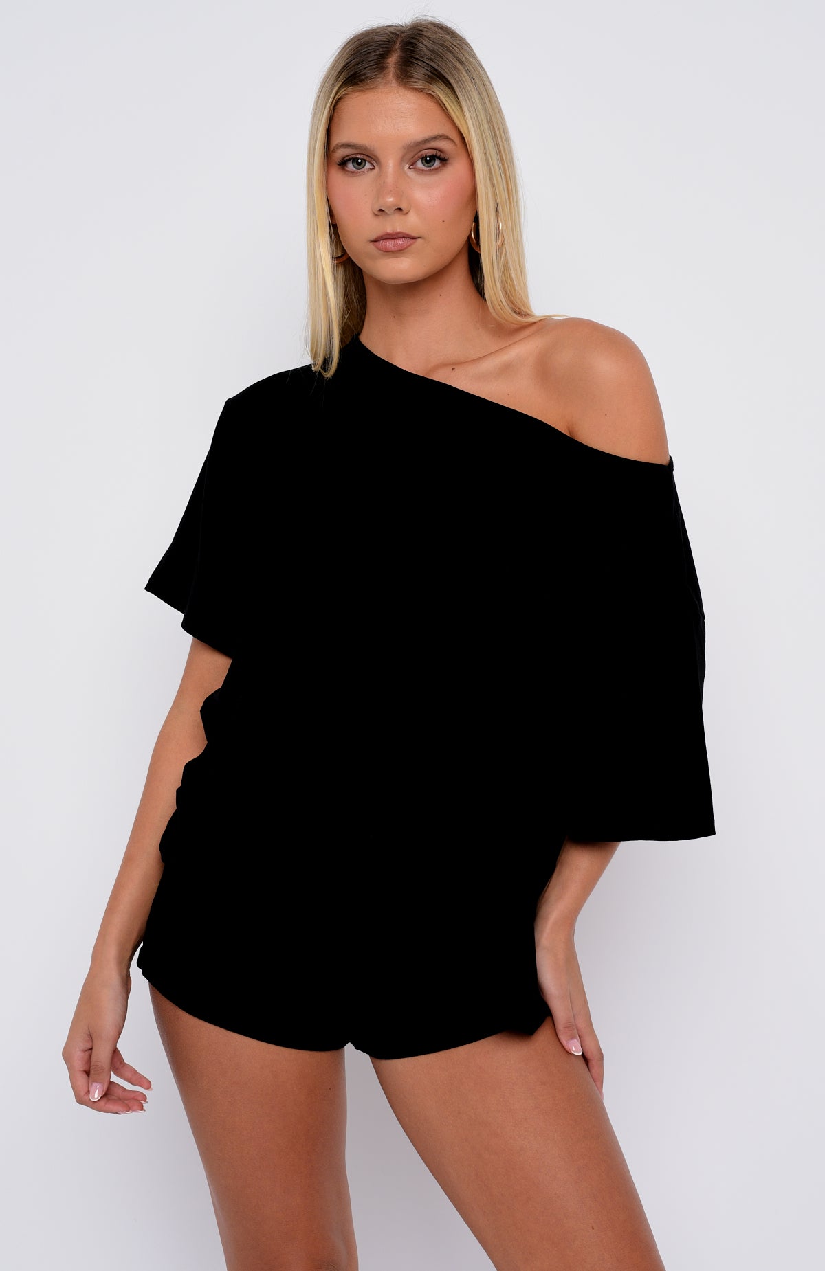 Slow Life Off Shoulder Oversized Pyjama Tee Black - Image 2