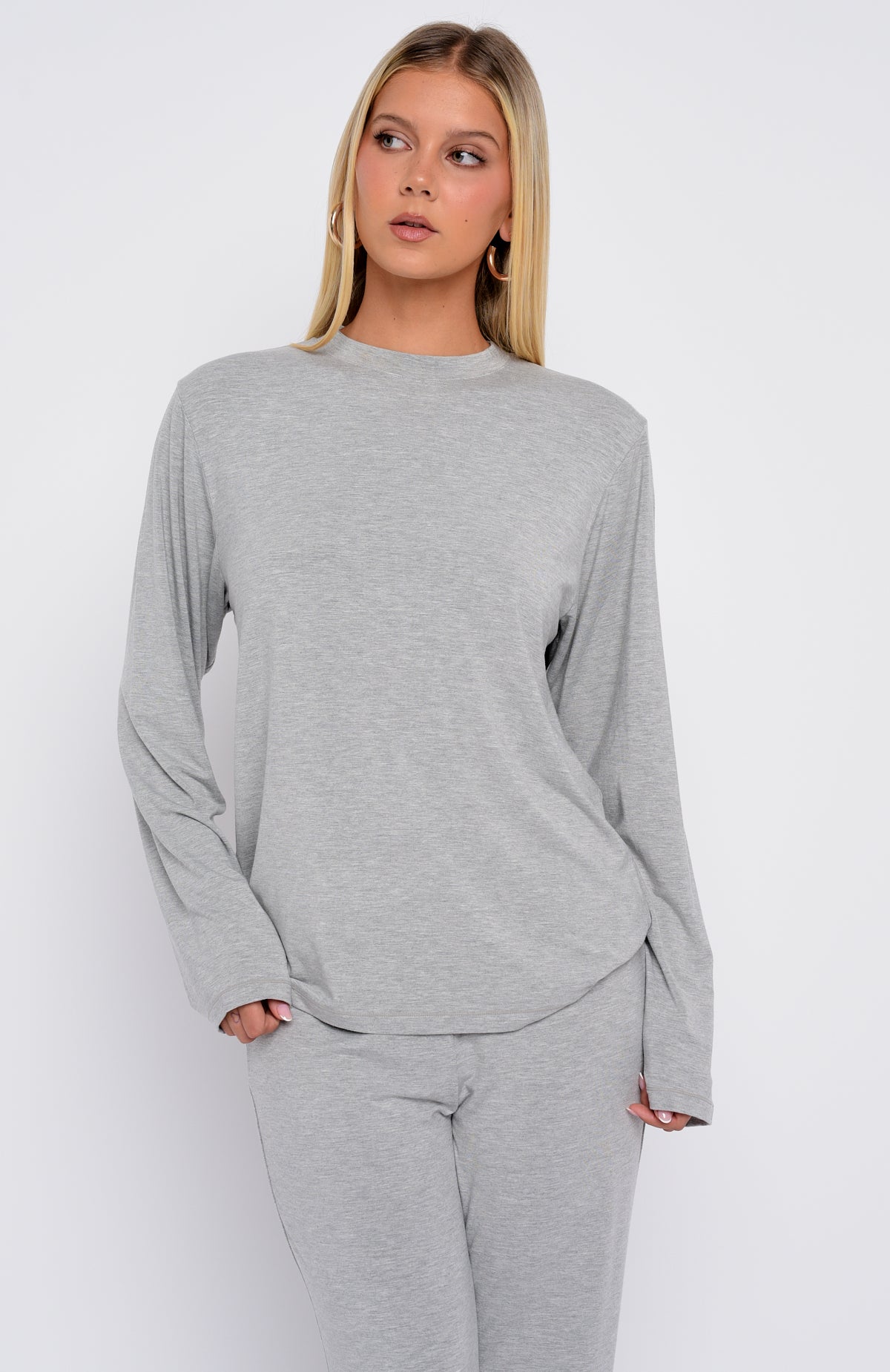 Slow Life Long Sleeve Pyjama Top Grey Marle - Image 2