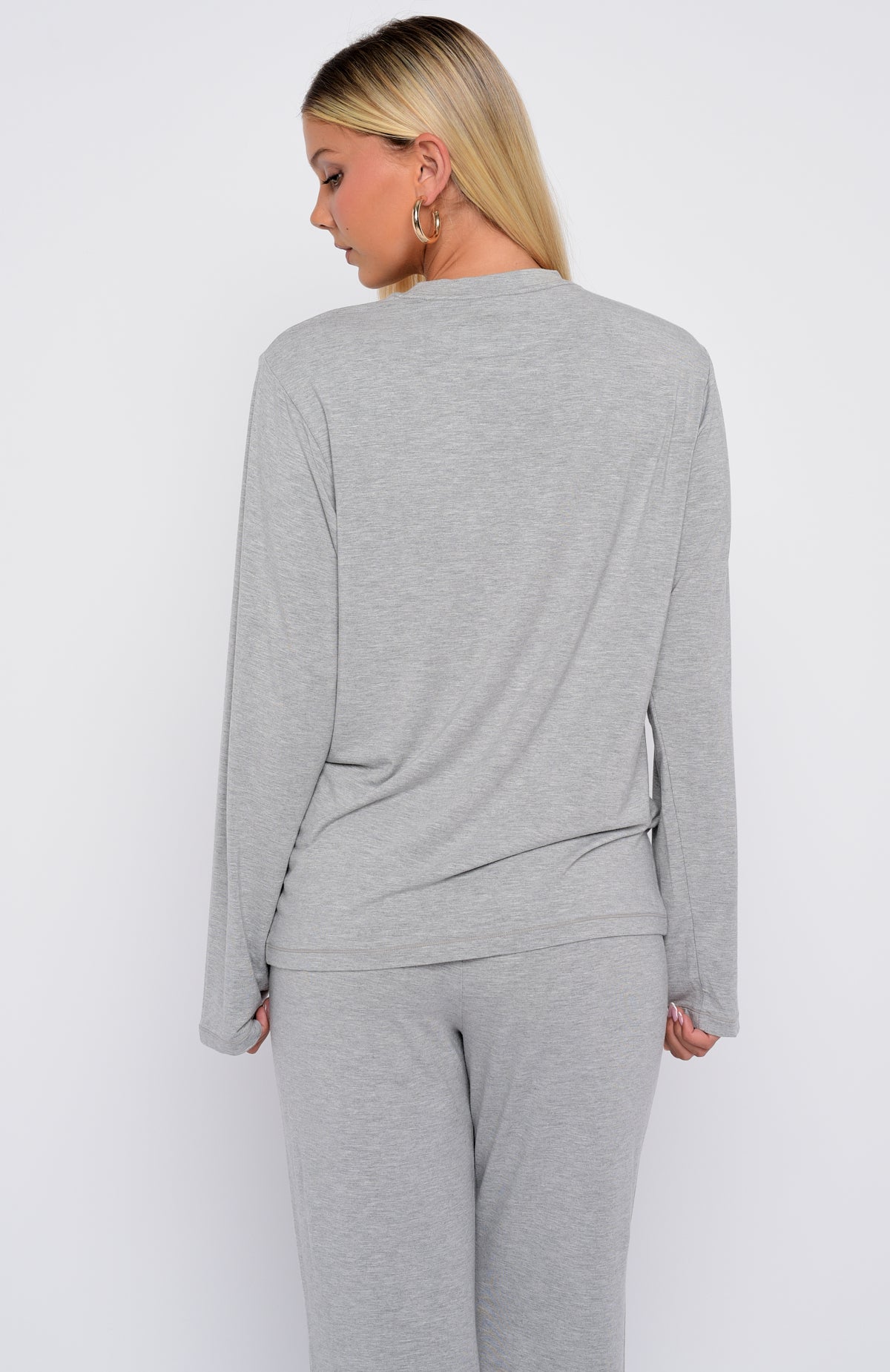 Slow Life Long Sleeve Pyjama Top Grey Marle - Image 4