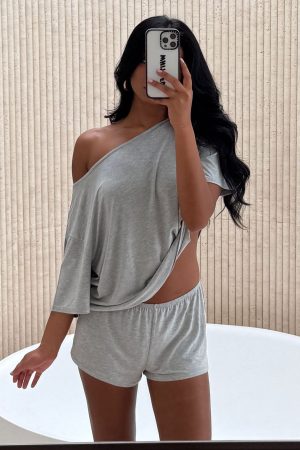 Slow Life Pyjama Shorts Grey Marle
