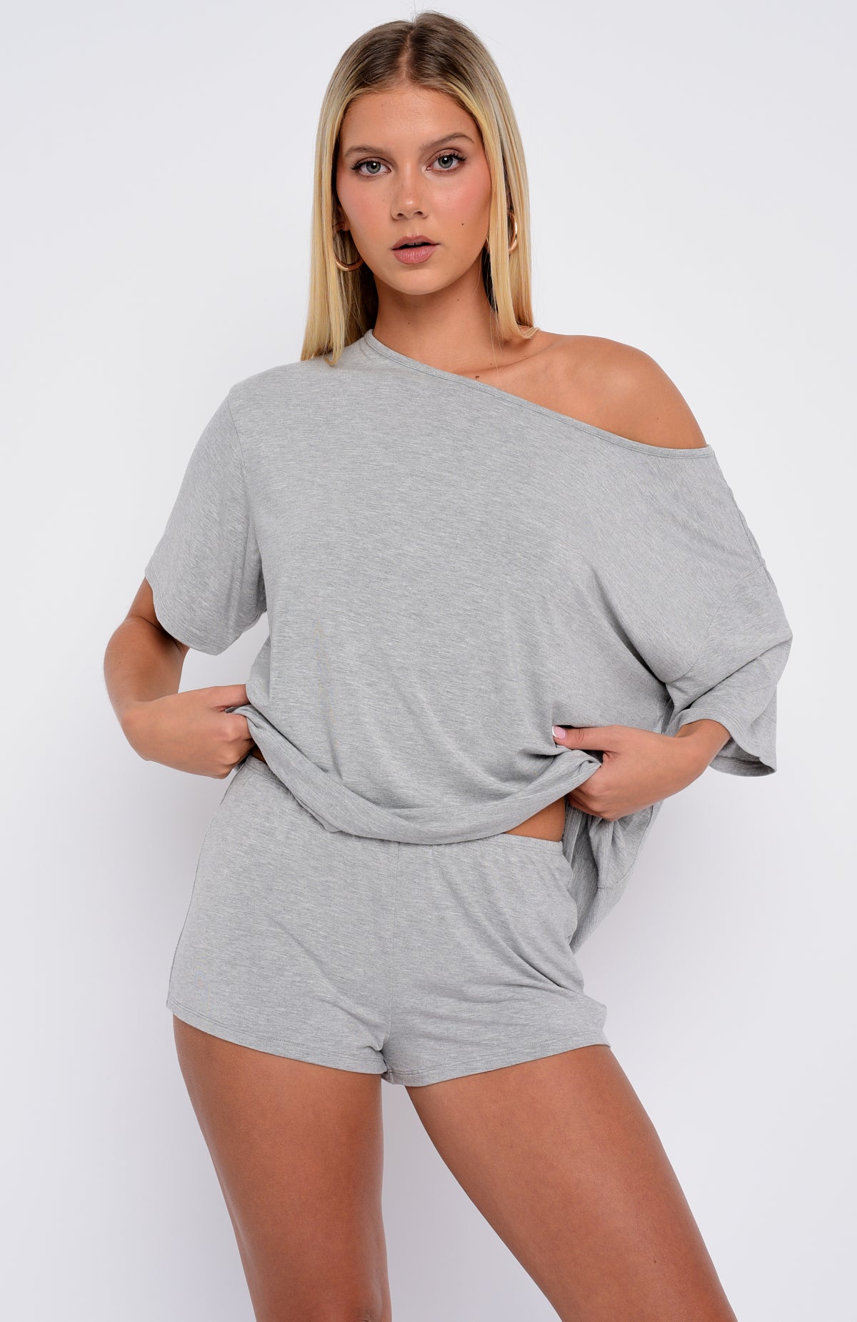 Slow Life Pyjama Shorts Grey Marle - Image 2