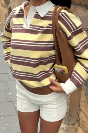 Soft Rewind Knit Sweater Honeycomb Choc Stripe