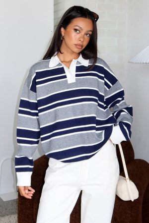 Soft Rewind Knit Sweater Navy Drift Stripe