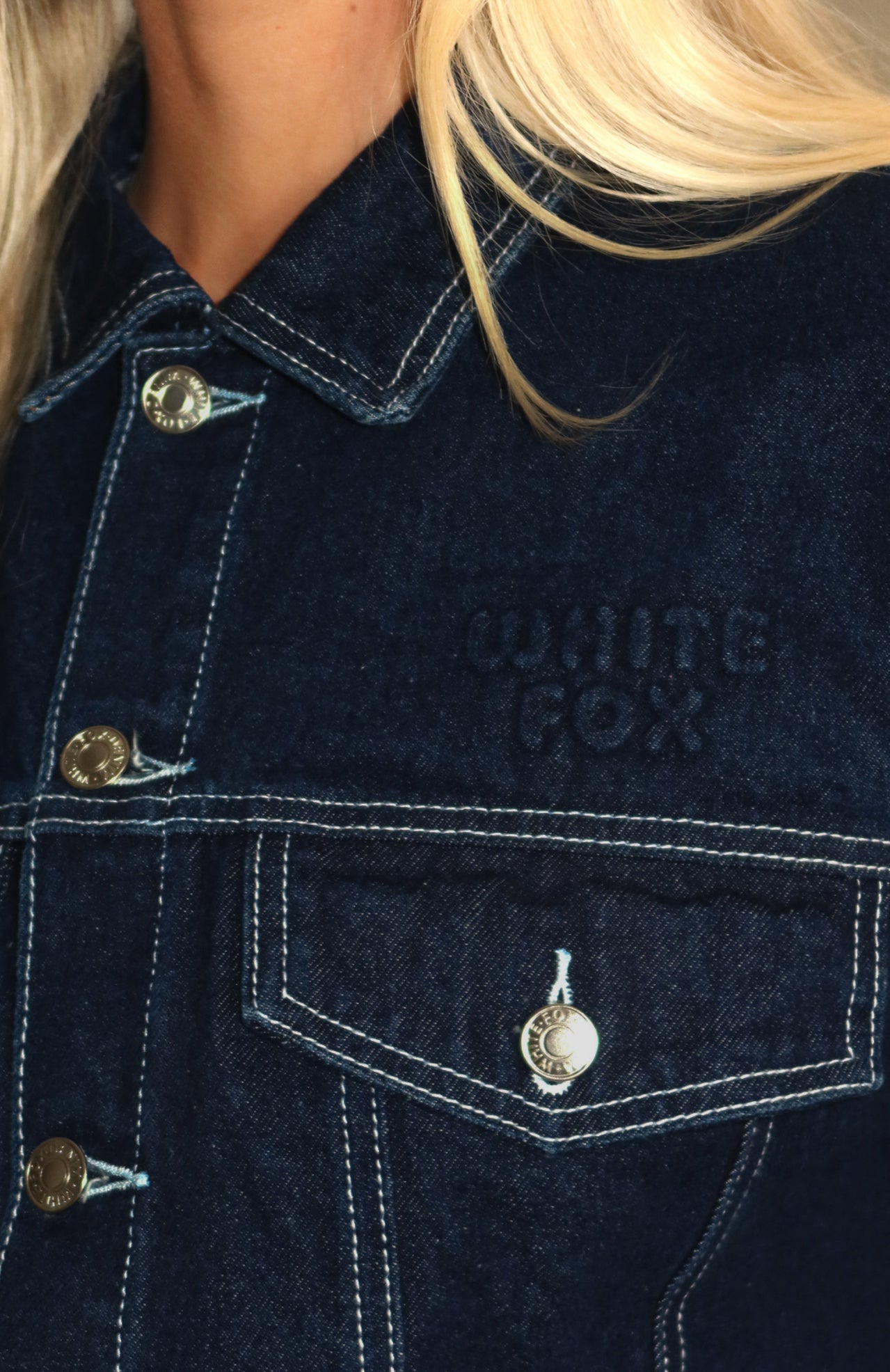 Something To Prove Cropped Denim Jacket Dark Indigo - Image 2
