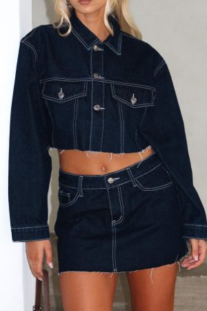 Something To Prove Denim Mini Skirt Dark Indigo