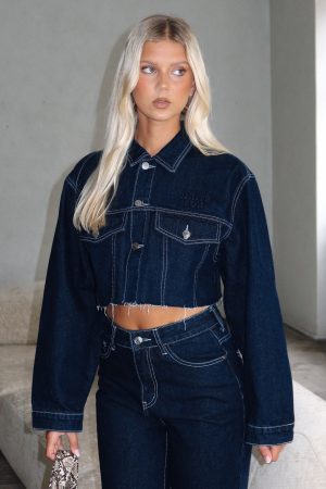 Something To Prove Cropped Denim Jacket Dark Indigo