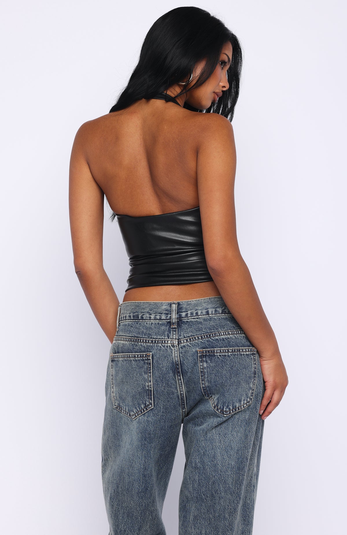 Sparks In Soho PU Halter Top Black - Image 4