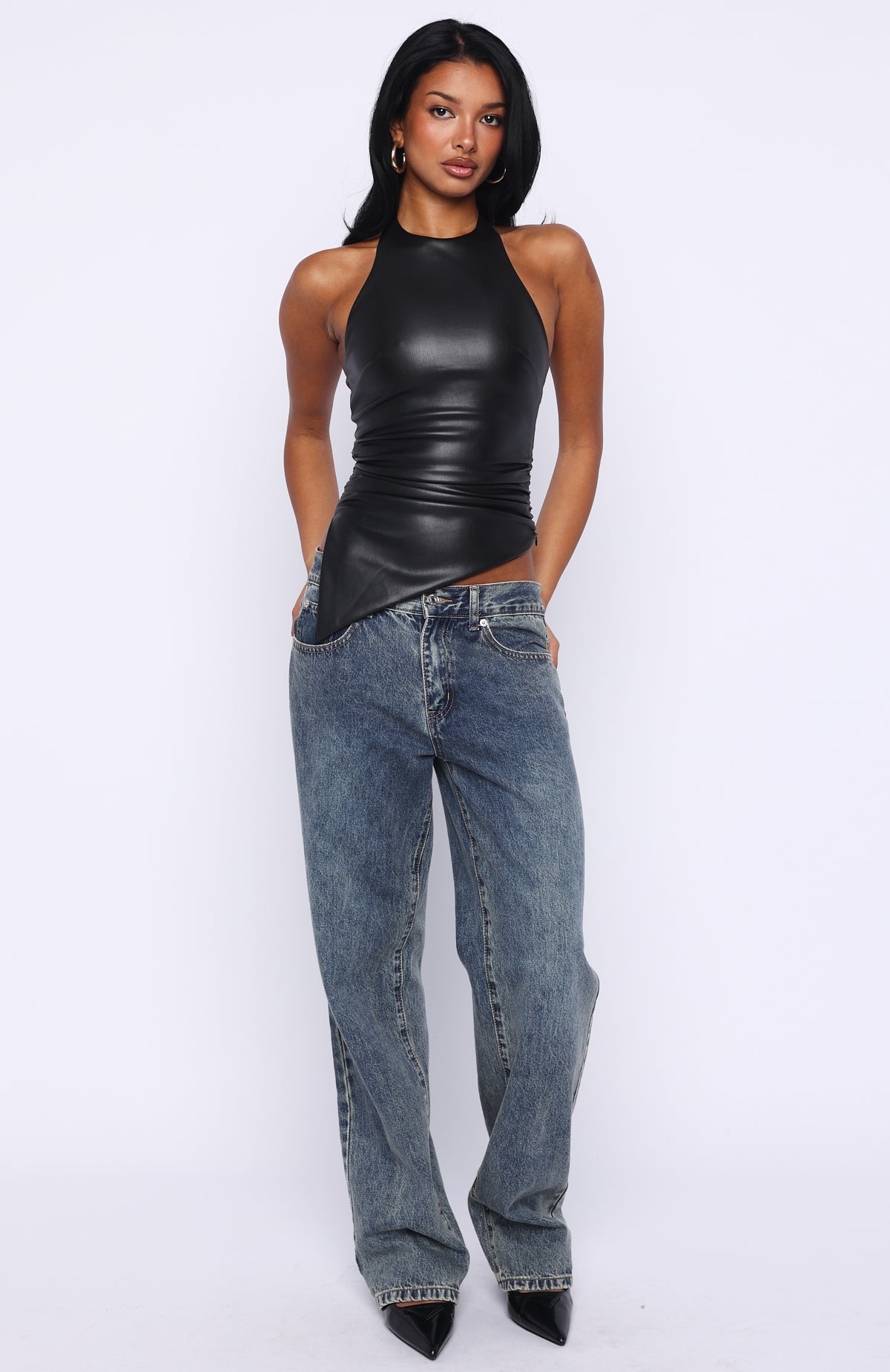 Sparks In Soho PU Halter Top Black - Image 5