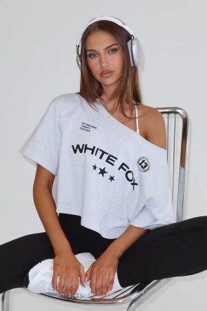 Stay Clear Off Shoulder Cropped Tee Grey Marle