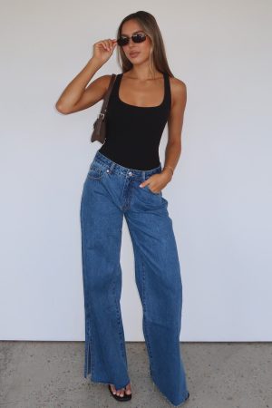 Summer Mid Rise Wide Leg Jeans Admiral Blue