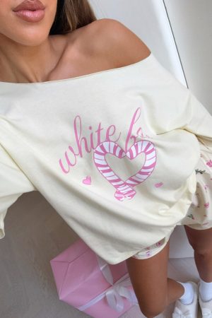 Sweetheart Pyjama Off Shoulder Tee Lemon