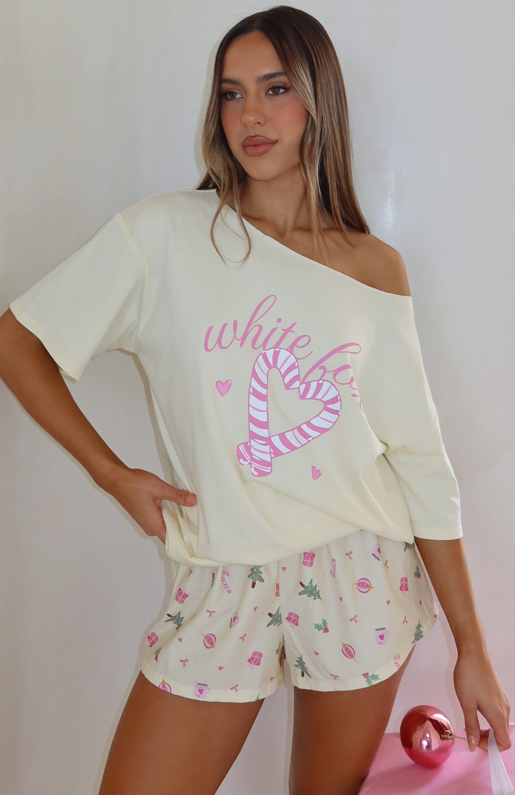 Sweetheart Pyjama Off Shoulder Tee Lemon - Image 2