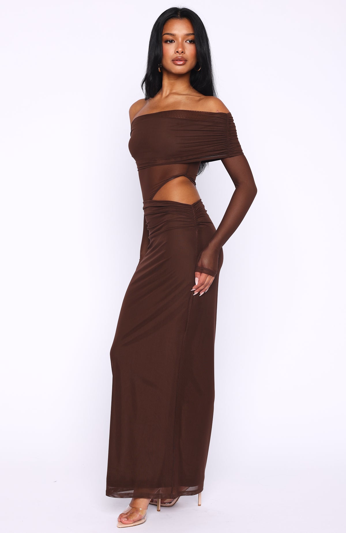 Take Another Look Long Sleeve Maxi Dress Chocolate - Image 3