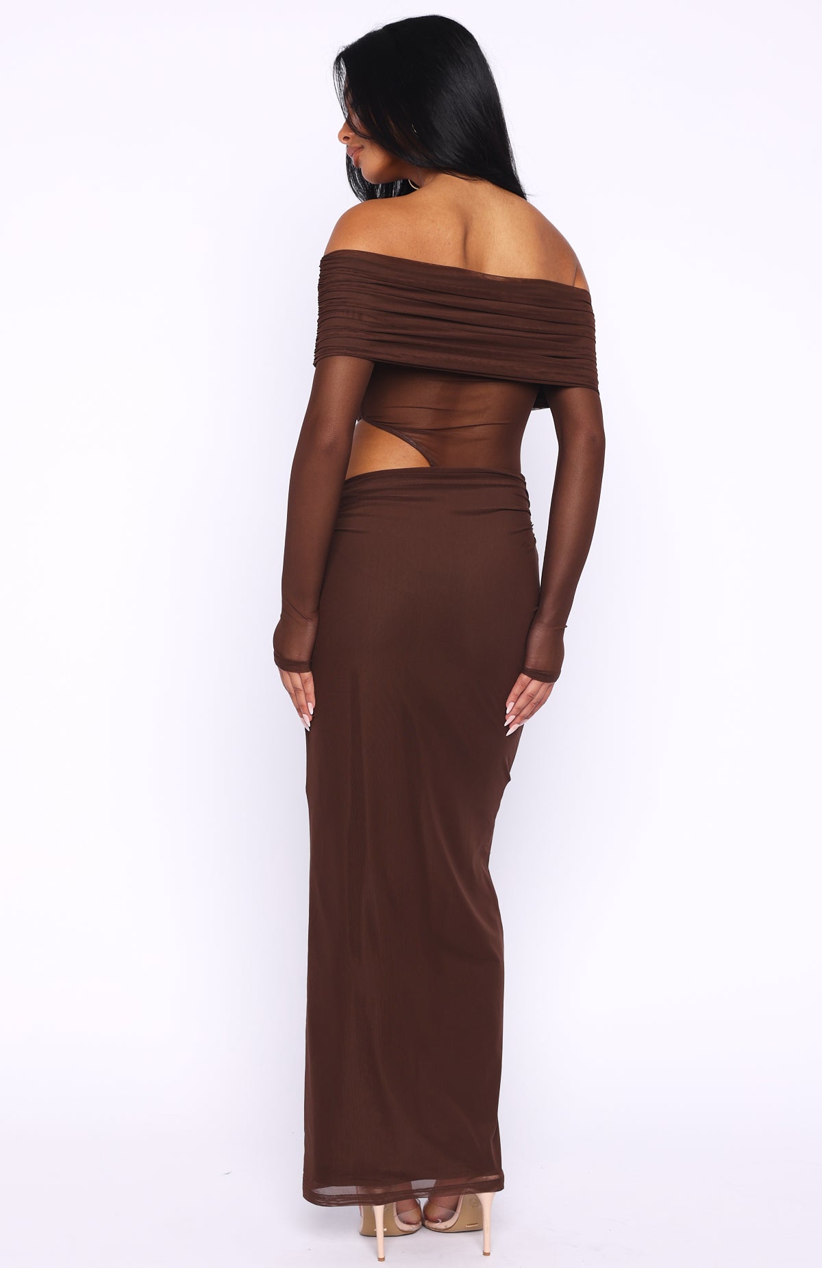Take Another Look Long Sleeve Maxi Dress Chocolate - Image 4