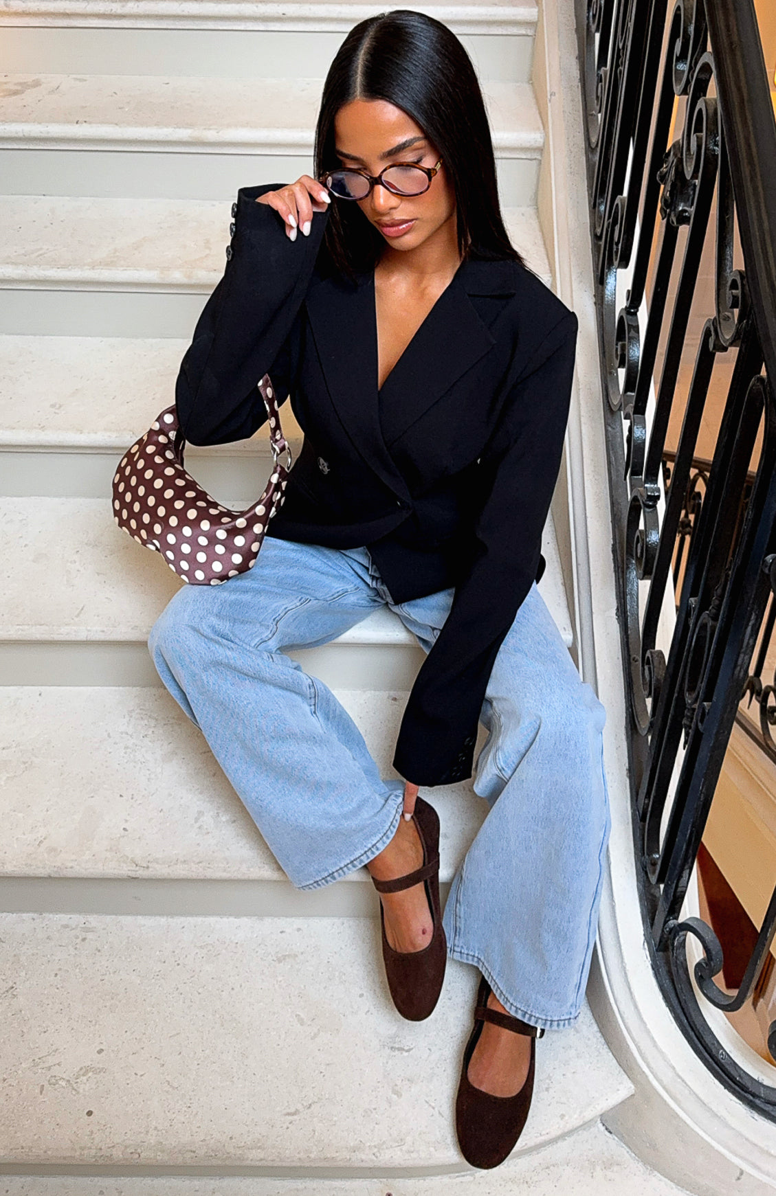 Tayla Ballet Flats Chocolate Faux Suede - Image 5