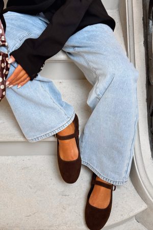 Tayla Ballet Flats Chocolate Faux Suede